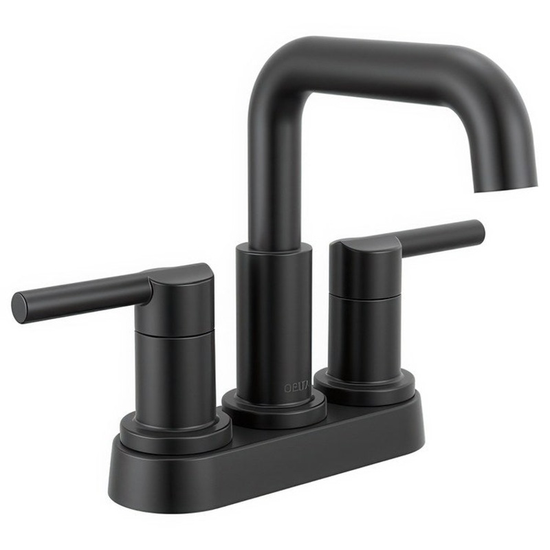Lavatory Faucet Nicoli Centerset 9-1/2 Inch Spread 2 Lever ADA WaterSense Matte Black 1.2 Gallons per Minute Deck Mount Pop-Up 3 Hole