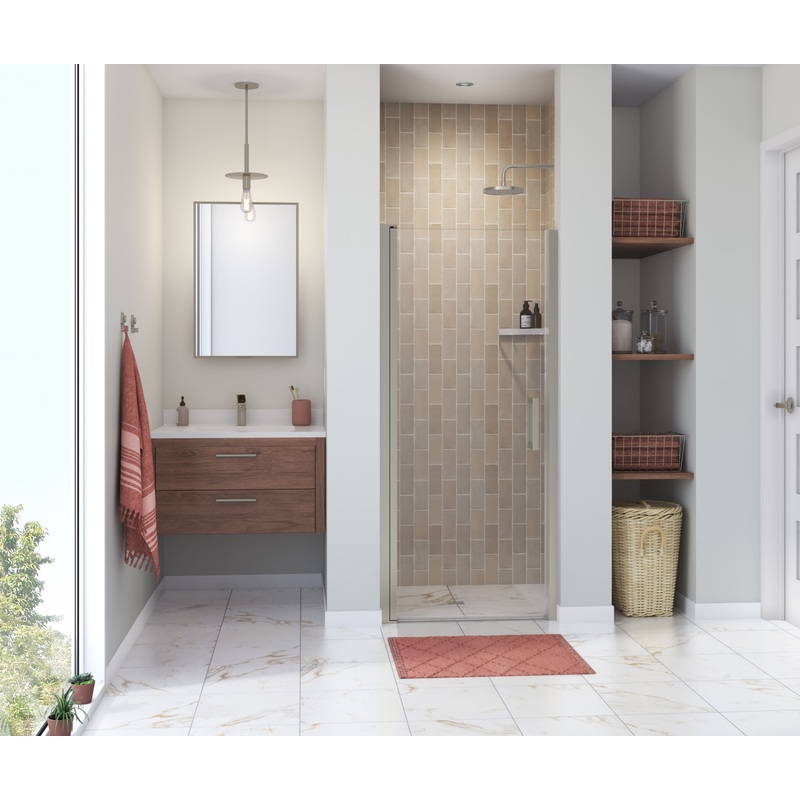 MAAX 138264-900-305-101 Manhattan 31-33 x 68 in. 6 mm Pivot Shower Door for Alcove Installation with Clear glass & Square Handle in Brushed Nickel