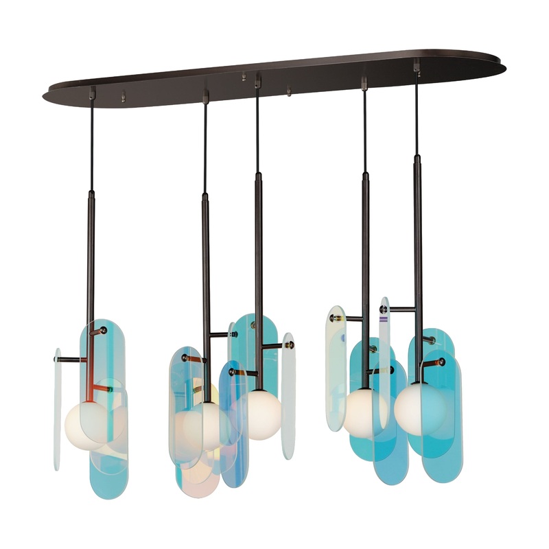 Megalith 5-Light LED Pendant Brushed Bronze Dichroic Glass
