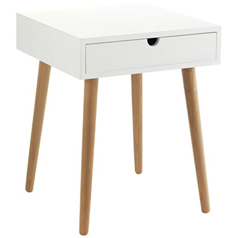Wink design,Stensele, Tavolini / Comodino 1 Cassetto, Mdf, Bianco, 40 x 40 x 50 cm