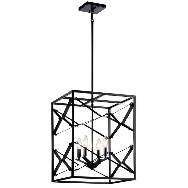 Four Light Foyer Pendant from the Sevan Collection in Black Finish by Kichler