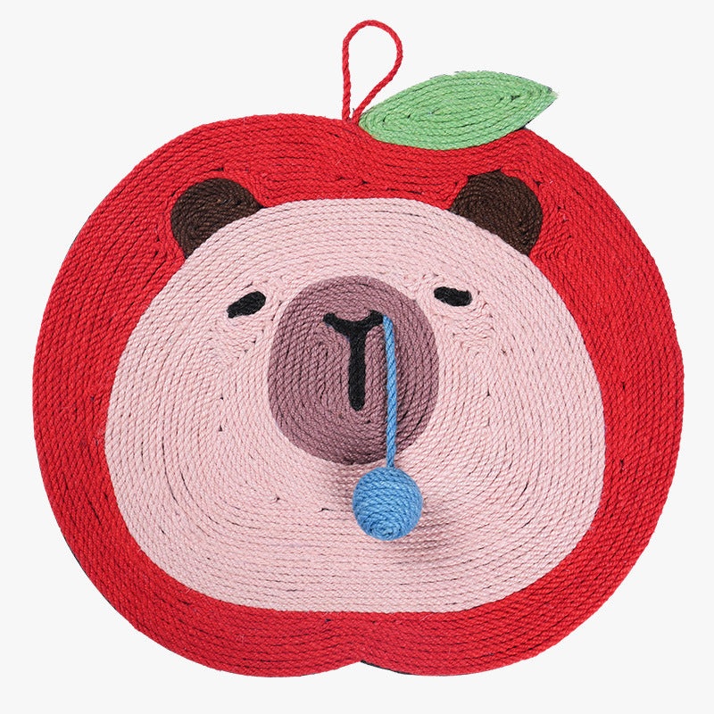 Fruit-Themed Capybara Cat Scratching Pad – Sisal Rope, EVA Non-Slip Backing, Hanging or Floor Use(red)