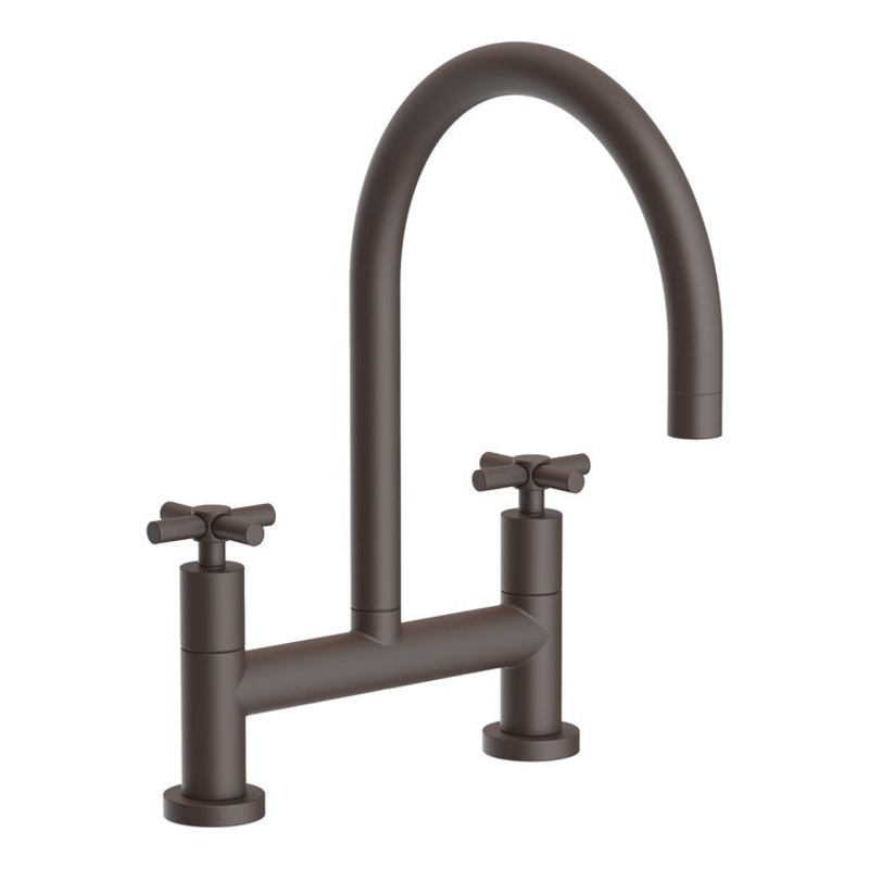 Kitchen Faucet East Linear Bridge 8 Inch Spread 2 Cross ADA Oil Rubbed Bronze Spout Height 8-1/3 Inch 1.8 Gallons per Minute