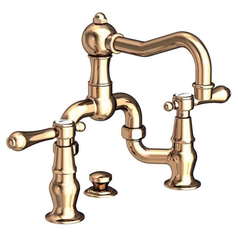 Lavatory Faucet Chesterfield Bridge 8 to 9-3/4 Inch Spread 2 Lever ADA WaterSense French Gold PVD 1.2 Gallons Per Minute Brass Pop Up Spout Reach 7-3/16 Inch