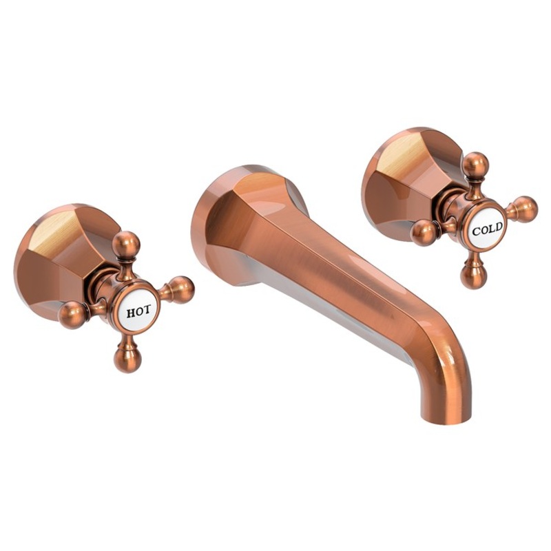Lavatory Faucet Metropole Wall Mount 8 Inch Spread 2 Cross ADA WaterSense Antique Copper 1.2 Gallons Per Minute Brass Less Drain Spout Reach 7-1/2 Inch