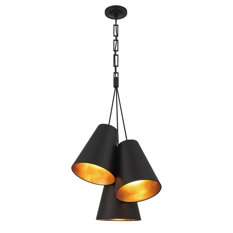 Three Light Pendant from the Alston Collection in Matte Black/Antique Gold Finish by Crystorama