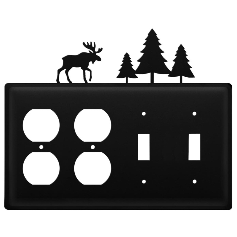 Village Wrought Iron EOOSS-22 Quad Moose & Pine Trees Double Outlet and Double Switch Cover CUSTOM Product