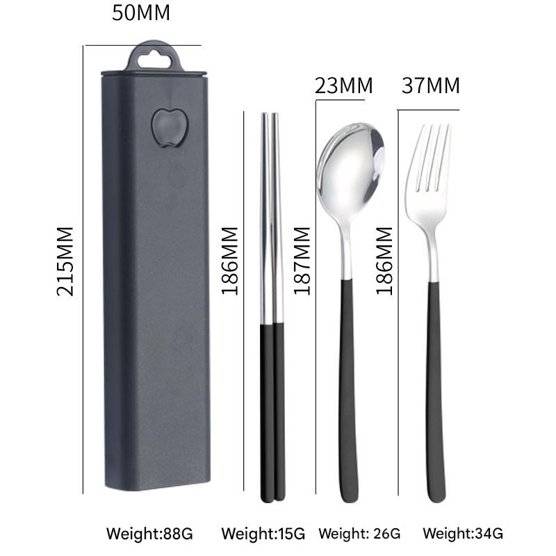 2 – pcs Black Reusable Travel Utensil Set with Case – 304 Stainless Steel Spoon, Fork & Chopsticks
