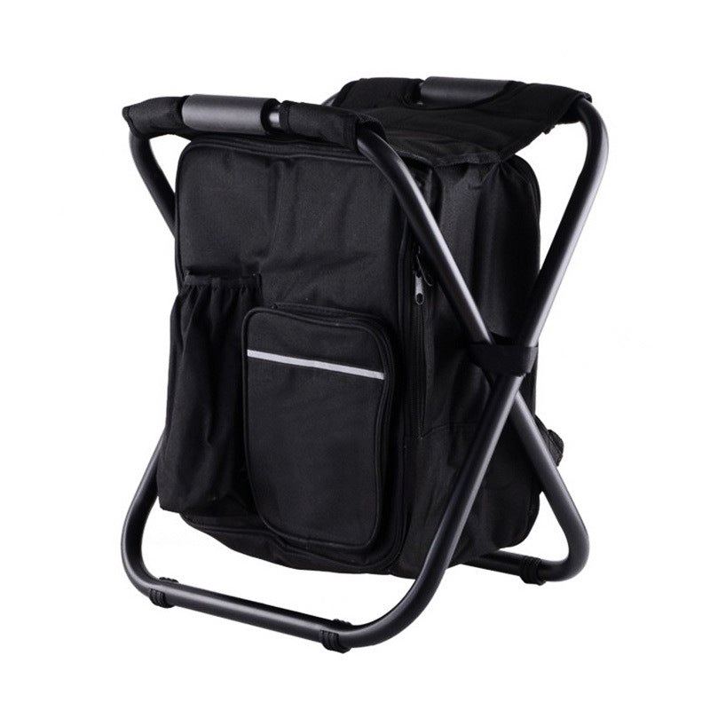 Black Insulated Cooler Backpack Chair – Foldable Stool for Picnics & BBQ