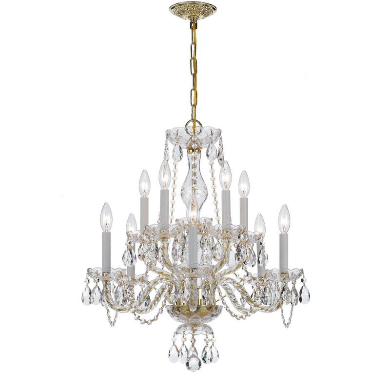 Crystorama 5080-PB-CL-MWP Traditional Crystal Ten Light Chandelier Polished Brass
