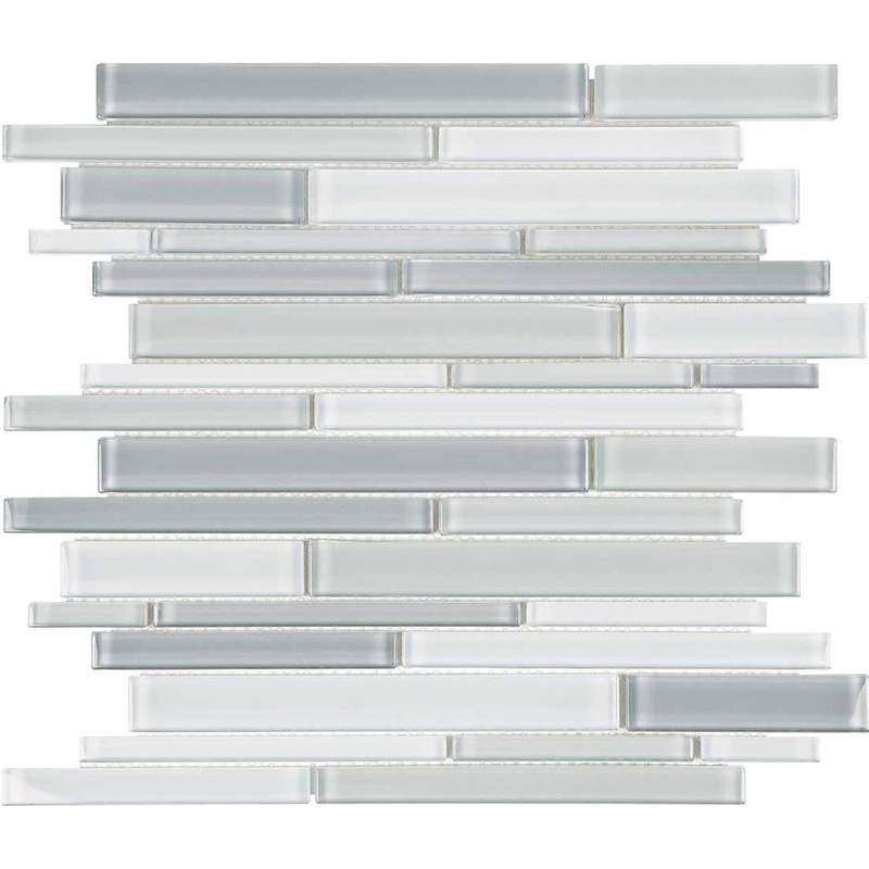 Element Grey Blend Random Strip Glass Mosaics. 1 Sheet = .96 Sq. Ft. (35-096)