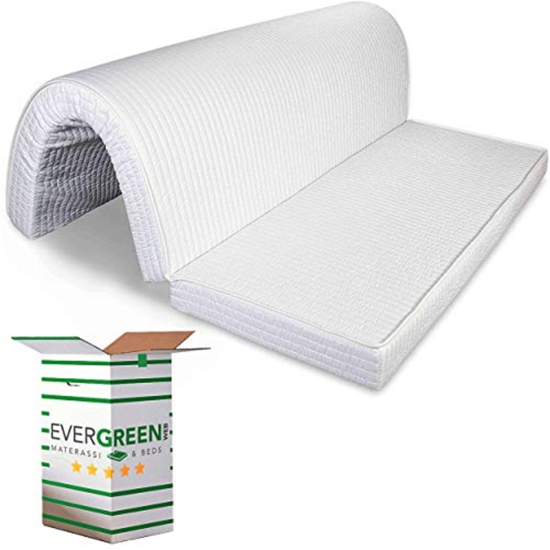 EVERGREENWEB – Materasso Matrimoniale 160×190 H 10 cm PIEGHEVOLE su Seduta per Divano Letto, Prontoletto, Lastra in Poliuretano Ortopedico, Rivestimento ANALLERGICO con Laccetti di Fissaggio, BED SOFA