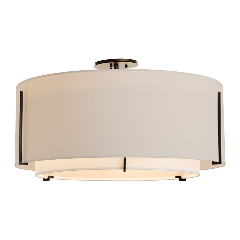 Exos Large Double Shade Semi-Flush Black Natural Anna Inner Shade & Flax Outer Shade
