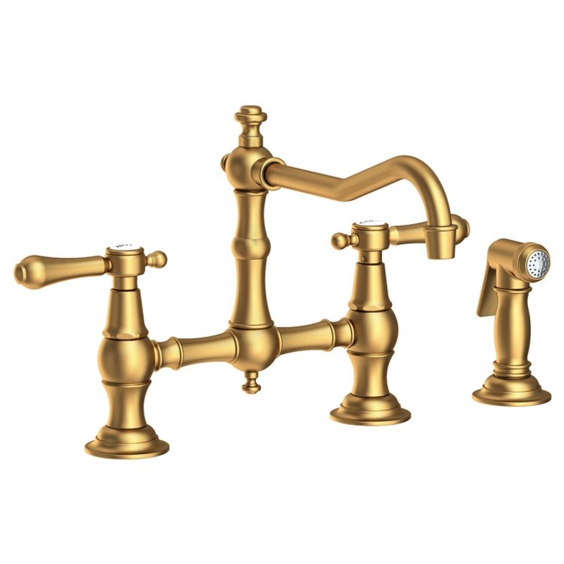 Kitchen Faucet Chesterfield Bridge 8 Inch Spread 2 Lever ADA Satin Bronze PVD Pull Out Sidespray Spout Height 6-3/8 Inch Spout Reach 9-1/2 Inch 1.8 Gallons per Minute