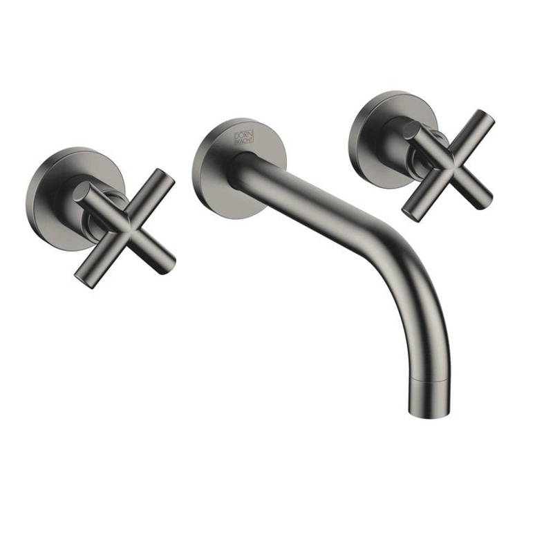 Lavatory Faucet TARA Wall Mount Mixer 2 Cross ADA WaterSense Brushed Dark Platinum 1.2 Gallons per Minute Less Drain 3 Hole