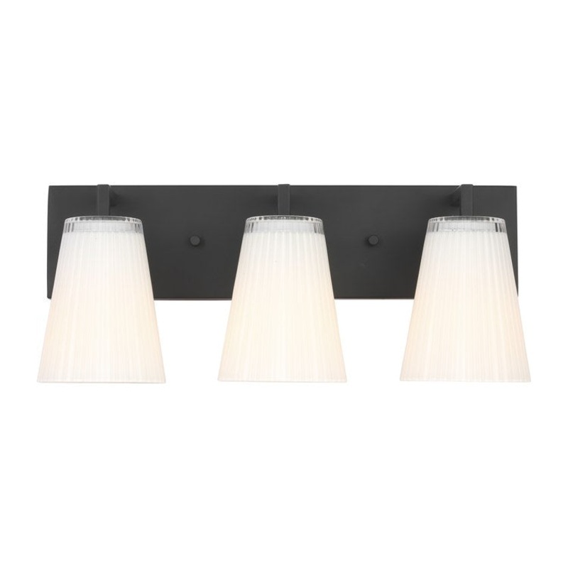 Vanity Light Upson Large 3 Lamp Midnight Black Clear Fluted Steel/Glass Medium A19