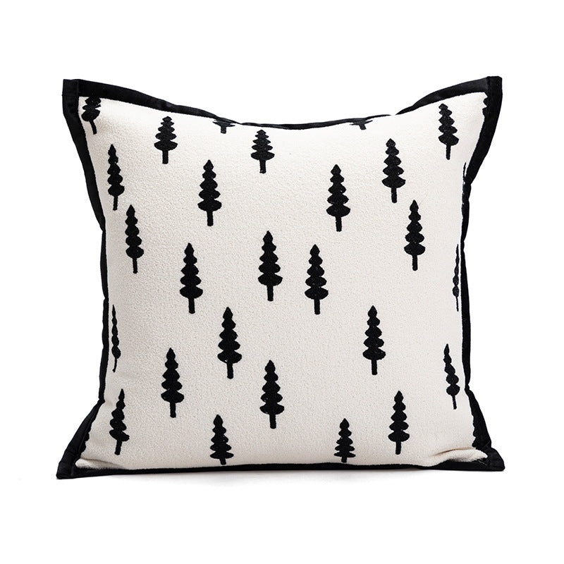 45*45cm Trees Triangle Elegant Two-Piece INS-Style Jacquard Pillow Covers – Black & White Sofa Decor