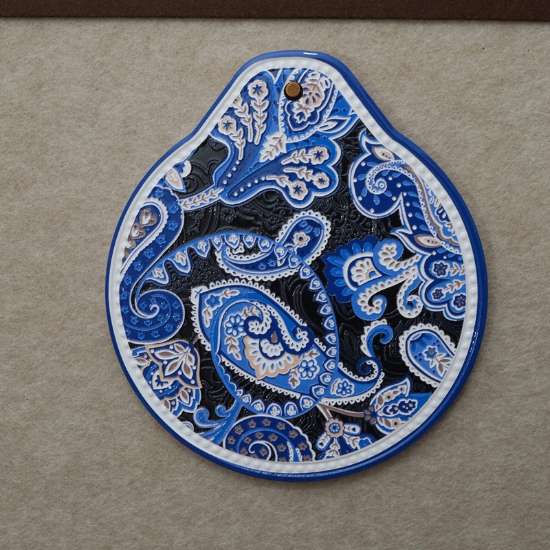 Blue-black Set of 4 Embossed Ceramic Paddle Mats – Assorted Bohemian Pattern Heat Resistant Pads