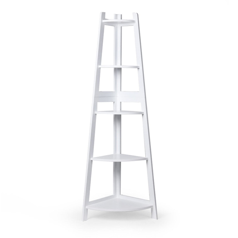 Levede 5 Tier Corner Shelf Wooden Storage White