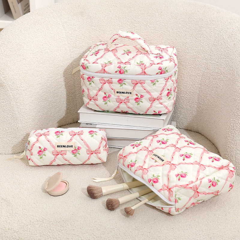 Pink Elegant 3-Piece Cosmetic Storage Set – Portable Skincare and Travel Pouch