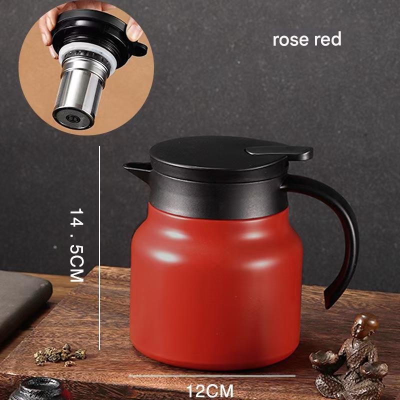 Red 316 Stainless Steel Stewing Tea Kettle with Wooden Handle – Insulated Tea and Coffee Kettle with Infuser for Home and Office