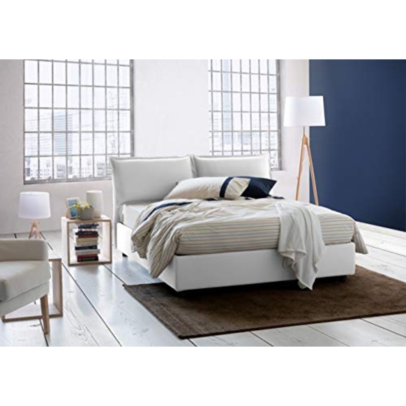 Talamo Italia Letto contenitore Matrimoniale Veronica, Made in Italy, Testata e rivestimento in tessuto, Apertura frontale, con materasso cm 160×190 incluso, Bianco