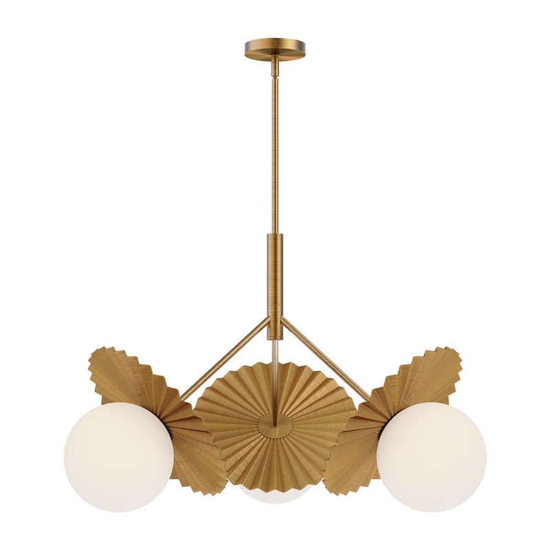 Three Light Chandelier from the Plume Collection in Brushed Gold/Opal Glass|Matte Black/Opal Glass Finish by Alora