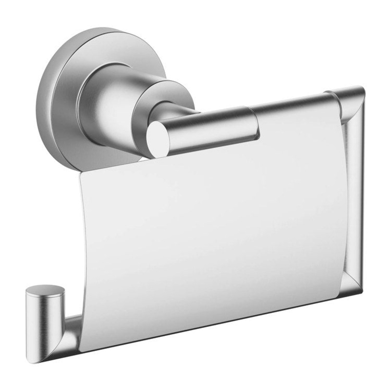 Toilet Paper Holder TARA with Cover Brushed Chrome Brass Alloy 3 Inch Wall Mount