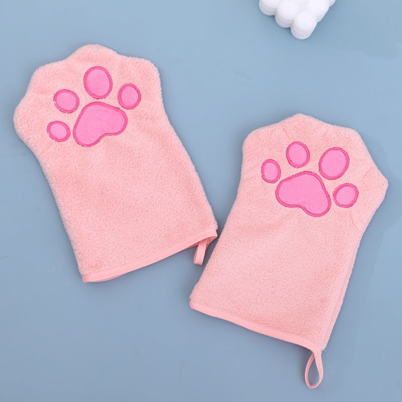 Adorable Pet Paw Grooming & Drying Mitt – Super Absorbent Fleece Material(pink)