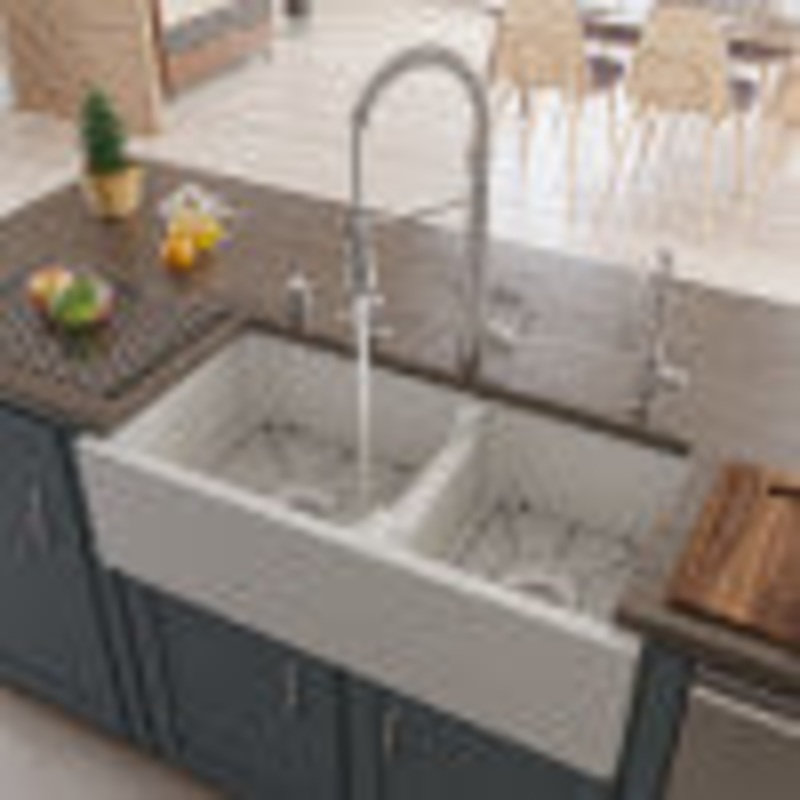 ALFI brand AB3618DB-W  36″ White Smooth Apron Thick Wall Fireclay Double Bowl Farm Sink