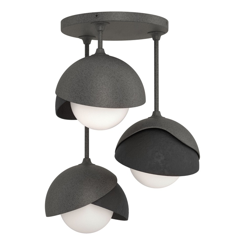 Brooklyn 3-Light Double Shade Semi-Flush Natural Iron Black