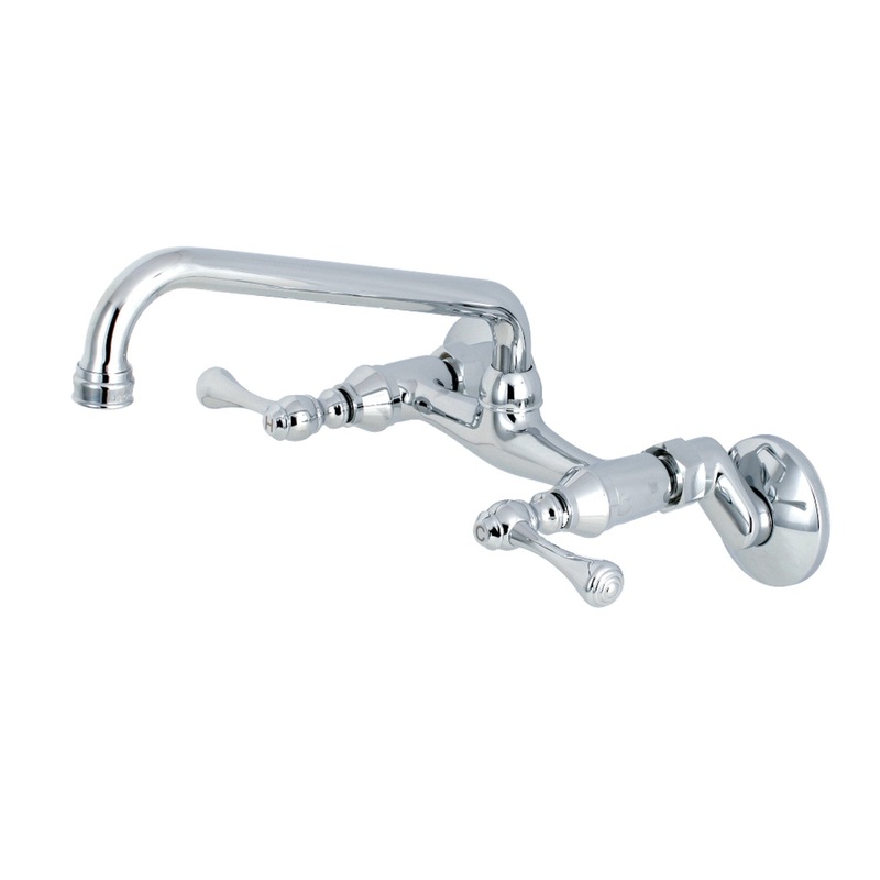 Kingston Brass KS300C Two-Handle Adjustable Center Wall Mount Kitchen Faucet, Polished Chrome