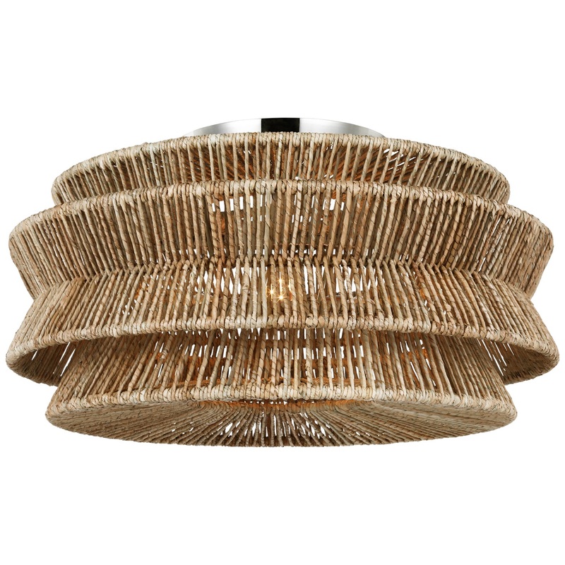 LED Semi-Flush Mount from the Antigua Collection in Polished Nickel And Natural Abaca Finish by Visual Comfort Signature