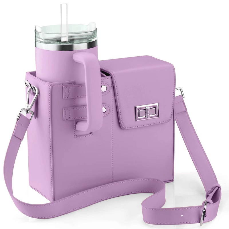 Purple Portable Insulated Water Bottle Carrier Bag with Adjustable Shoulder Strap – Crossbody Drink Holder for Outdoor Activities