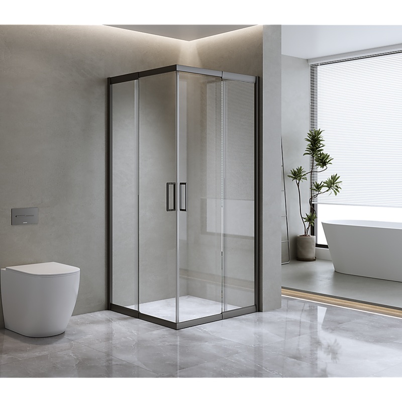 Adjustable 900x1100mm Double Sliding Door Glass Shower Screen in Black