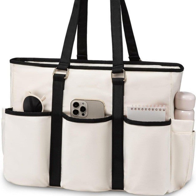 White Women’s Laptop Tote Bag – Professional Business Briefcase & Shoulder Handbag (Fits up to 15.6 Inch Laptop)