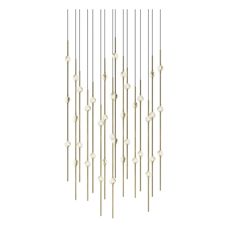 Aries 24″ Square LED Pendant Satin Brass with Clear Faceted Acrylic 2700K 20′ Adjustable Cord
