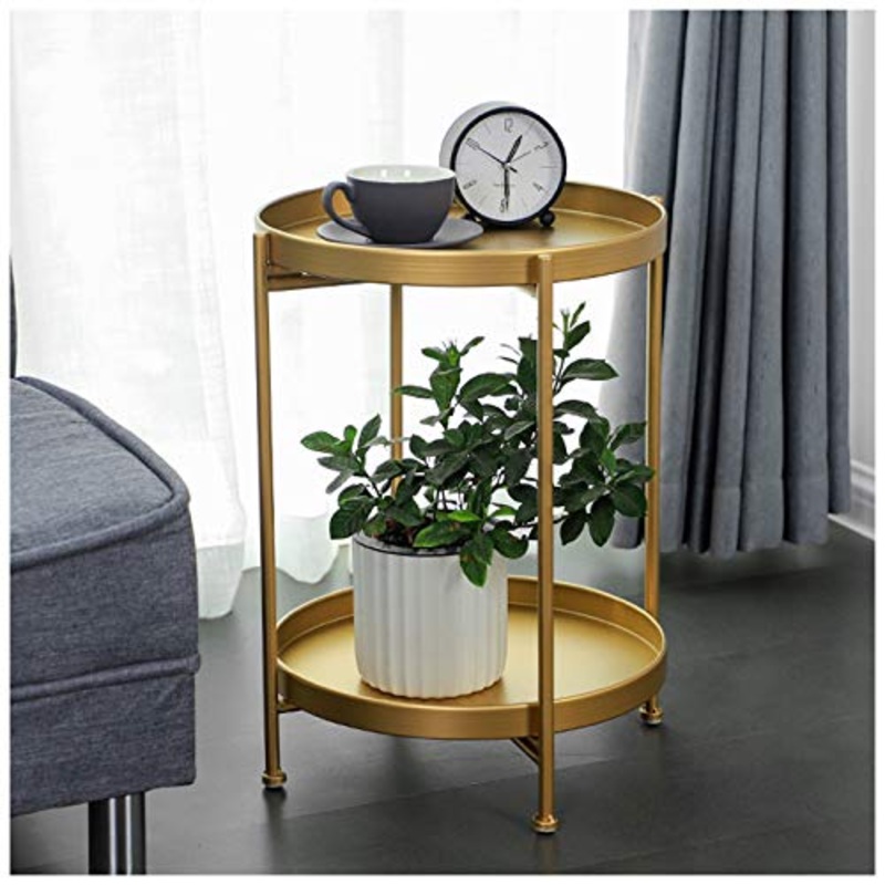 Bedside Tables Comodini in Metallo Vassoio Rotondo A 2 Livelli Tavolino Piccolo da caff Espositore da Comodino Piccolo Semplice per La Casa, 40X51.5CM(Color:d’oro)