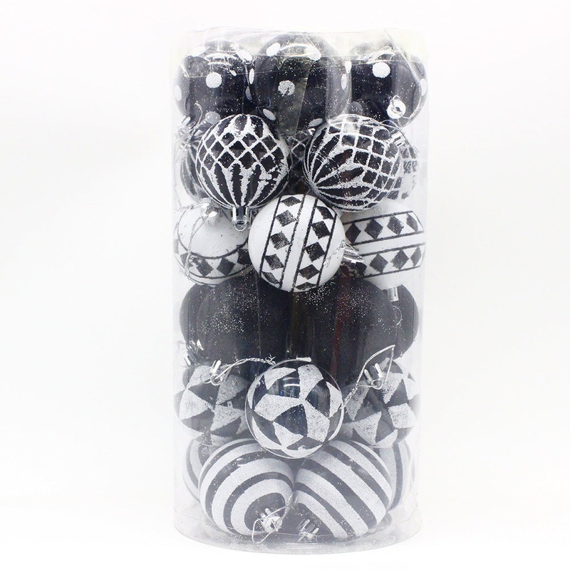 Black-white 30-Piece 6cm Electroplated Christmas Baubles – Hand-Painted Tree Ornaments