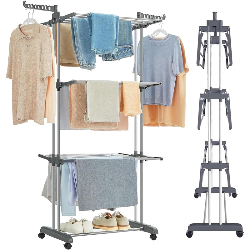 CARLA HOME Folding Clothes Drying Rack with Wheels and Adjustable Side Wings for Laundry Rack and Clothes Storage (Upgraded Model)