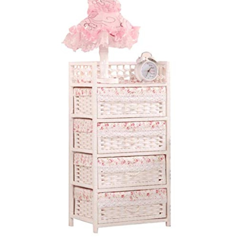 Comodini Comodino in Paglia da Giardino Moderno con cassetto Laterale in Rattan Comodini Letto