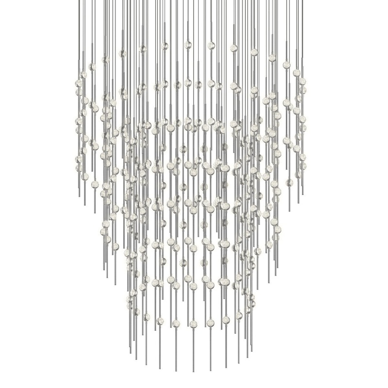 Constellation 48″ Centaurus Pyramid LED Pendant Satin Nickel with Clear Faceted Acrylic 2700K