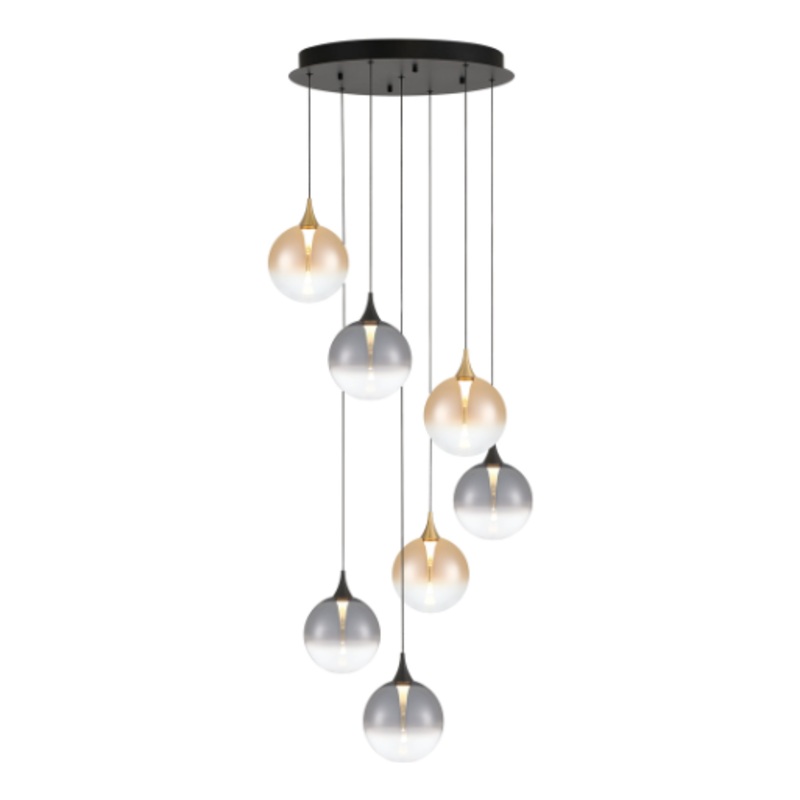 Iissa 7-Light 21″ Chandelier Gold-Black Mixed Glass