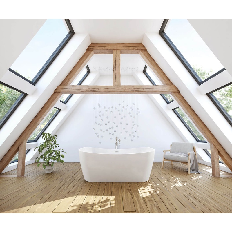 MAAX 106388-000-001-000 Villi 65 x 32 Acrylic Freestanding Center Drain Bathtub in White with White Skirt