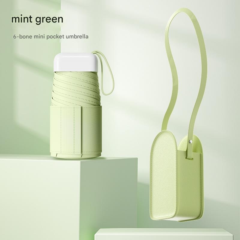 Mini Pocket Umbrella with Matching Crossbody Bag – UV Protection, 6-Rib Windproof Design(green)