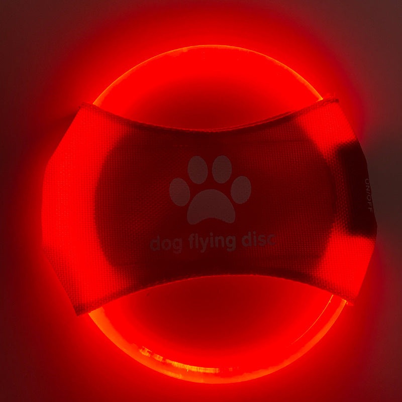 Red LED Rechargeable Dog Flying Disc – Glow-in-the-Dark Pet Training Toy with Paw Design