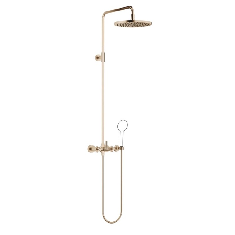 Shower Set TARA Exposed with Mixer Less Handshower 3 Cross/Lever Brushed Champagne 1.8 Gallons per Minute