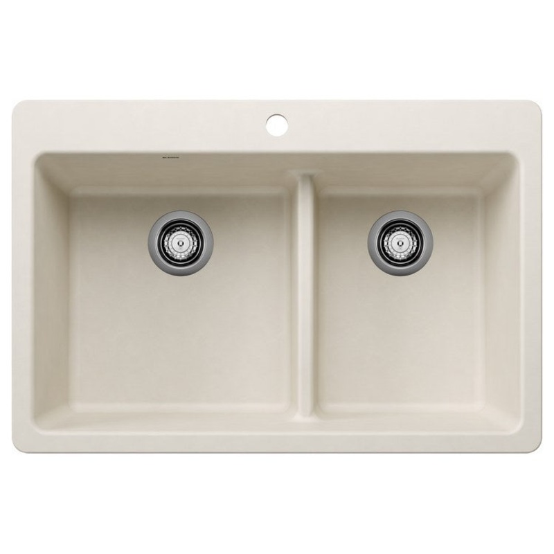 Kitchen Sink Liven 33 Inch 2 Bowl 60/40 Low Divide 3 Hole Soft White Undermount/Drop In Rectangular Silgrant