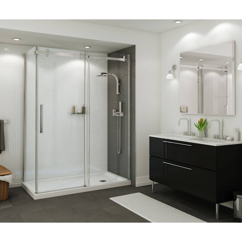 MAAX 420006-543-001-101 B3Square 6036 Acrylic Corner Right Shower Base in White with Anti-slip Bottom with Center Drain