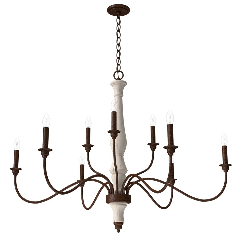 Nine Light Chandelier from the Teren Collection in Distressed White Finish by Hunter